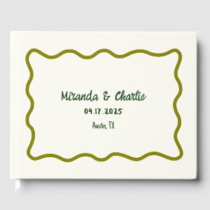 Whimsical Minimal Wavy Border Handwritten Casual Guest Book