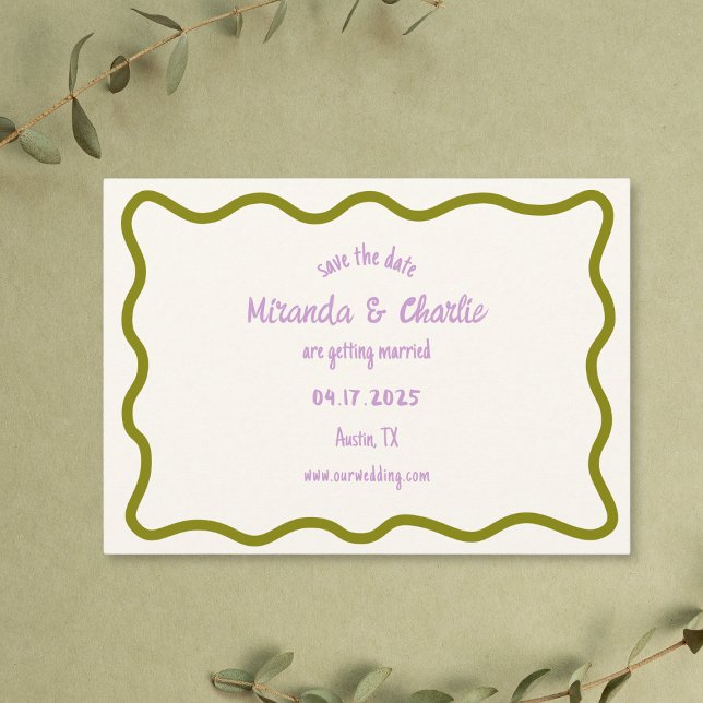 Whimsical Minimal Wavy Border Handwritten Casual Save The Date (Creator Uploaded)
