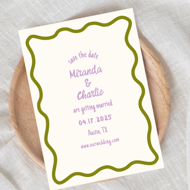 Whimsical Minimal Wavy Border Handwritten Casual Save The Date (Creator Uploaded)