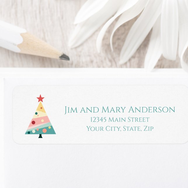 Whimsical Minimalist Christmas Tree Holiday (Pastel color polka dot Christmas tree return address label)