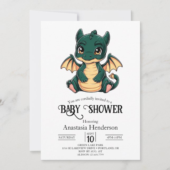 Whimsical Minimalist Digital Dragon Baby Shower Invitation (Front)