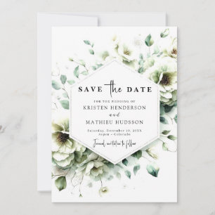 Whimsical Minimalist Flowers Sage Green Wedding Save The Date