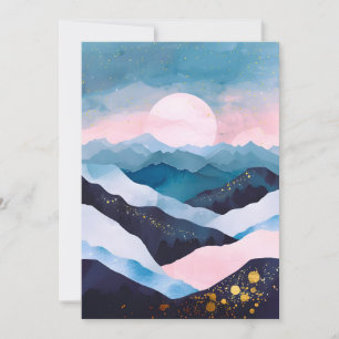 Whimsical Minimalist Gold Mountain Watercolor Announcement