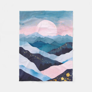Whimsical Minimalist Gold Mountain Watercolor Fleece Blanket