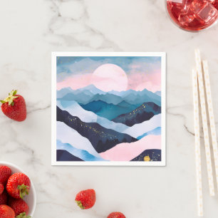 Whimsical Minimalist Gold Mountain Watercolor Napkin