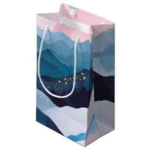 Whimsical Minimalist Gold Mountain Watercolor Small Gift Bag