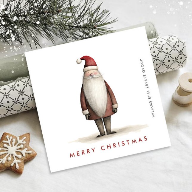 Whimsical Minimalist Santa Claus Christmas Company Holiday Card (Creator Uploaded)