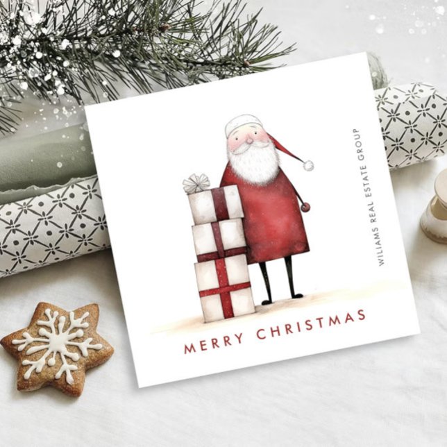 Whimsical Minimalist Santa Claus Christmas Company Holiday Card (Creator Uploaded)