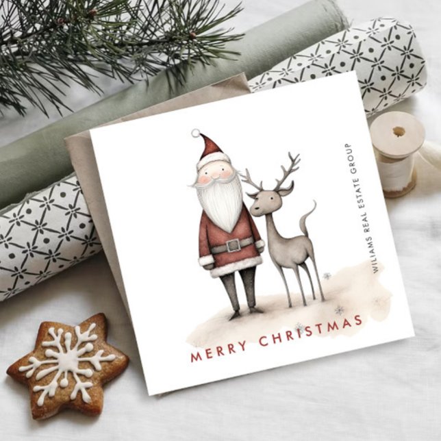 Whimsical Minimalist Santa Claus Christmas Company Holiday Card (Creator Uploaded)
