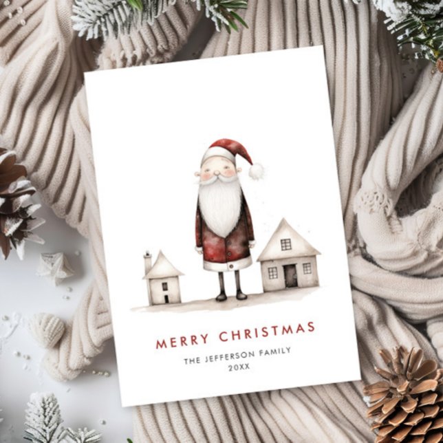 Whimsical Minimalist Santa Claus Christmas Holiday Card (Creator Uploaded)