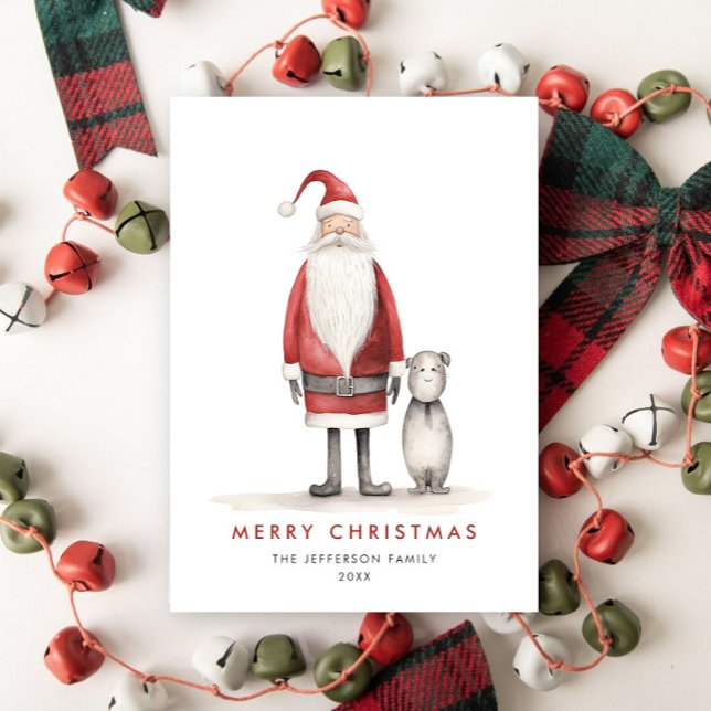 Whimsical Minimalist Santa Claus Christmas Holiday Card (Creator Uploaded)