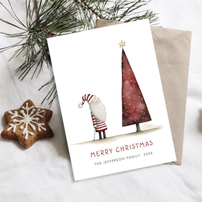 Whimsical Minimalist Santa Claus Christmas Holiday Card (Creator Uploaded)