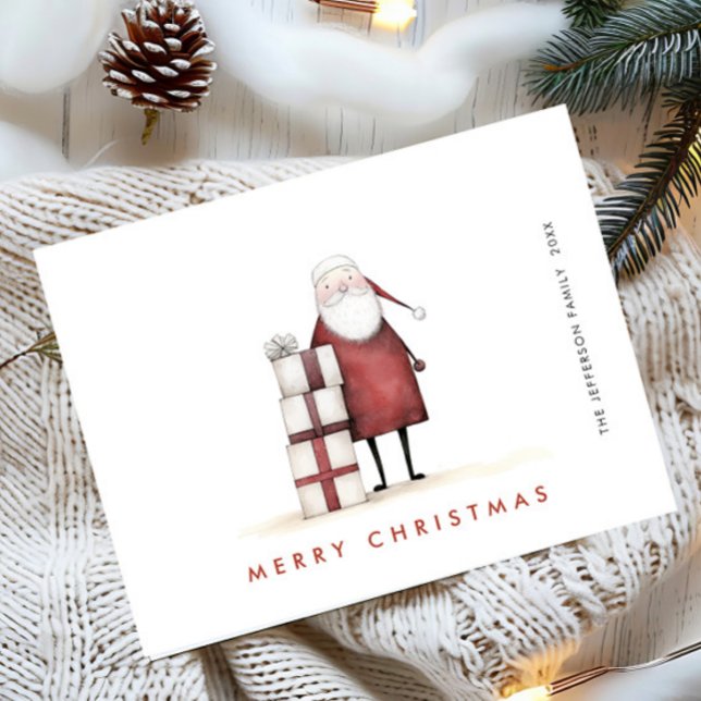 Whimsical Minimalist Santa Claus Christmas Holiday Postcard (Creator Uploaded)
