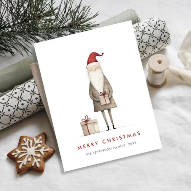 Whimsical Minimalist Santa Claus Christmas Holiday Postcard (Creator Uploaded)