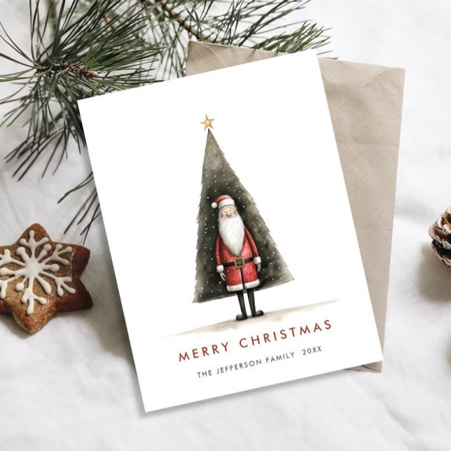 Whimsical Minimalist Santa Claus Christmas Holiday Postcard (Creator Uploaded)