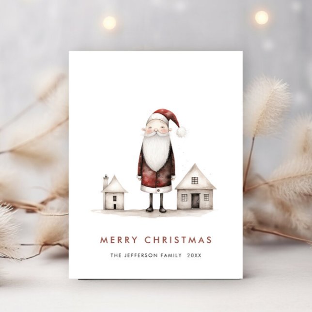 Whimsical Minimalist Santa Claus Christmas Holiday Postcard (Creator Uploaded)