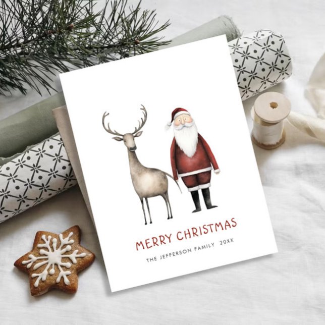 Whimsical Minimalist Santa Claus Christmas Holiday Postcard (Creator Uploaded)
