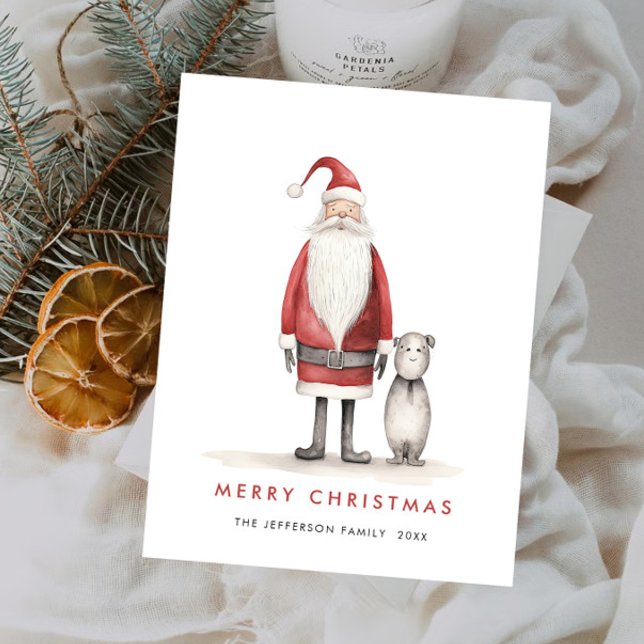 Whimsical Minimalist Santa Claus Christmas Holiday Postcard (Creator Uploaded)