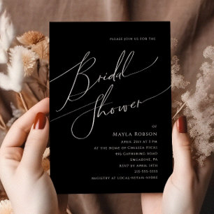 Whimsical Minimalist Script Black Bridal Shower Invitation