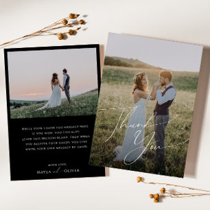 Whimsical Minimalist Script Black Flat Photo Thank You Card