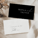 Whimsical Minimalist Script | Black Flat Wedding Place Card<br><div class="desc">This whimsical minimalist script | black flat wedding place card is perfect for your classic simple black and white minimal modern boho wedding. The design features elegant, delicate, and romantic handwritten calligraphy lettering with formal shabby chic typography. The look will go well with any wedding season: spring, summer, fall, or...</div>