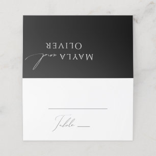 Whimsical Minimalist Script Black Folded Place Card