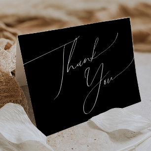Whimsical Minimalist Script   Black Folded Thank You Card