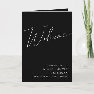 Whimsical Minimalist Script   Black Folded Wedding Programme