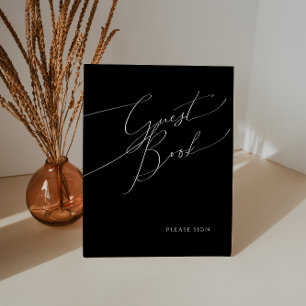 Whimsical Minimalist Script Black Guest Book Pedestal Sign