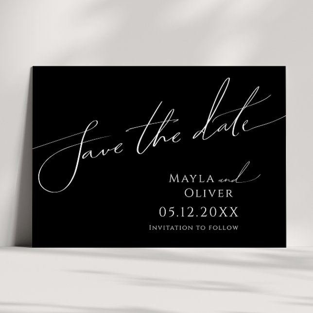 Whimsical Minimalist Script | Black Horizontal Save The Date (Creator Uploaded)