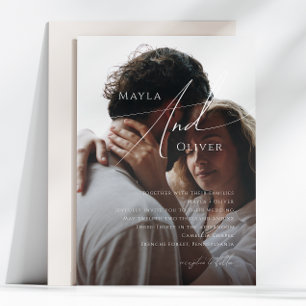 Whimsical Minimalist Script   Black Photo Wedding Invitation