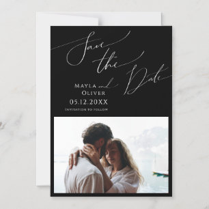 Whimsical Minimalist Script Black Save The Date Magnetic Invitation