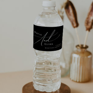 Whimsical Minimalist Script   Black Water Bottle Label