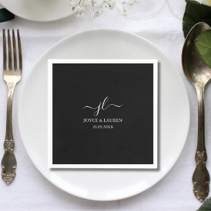 Whimsical Minimalist Script Black Wedding Cocktail Napkin