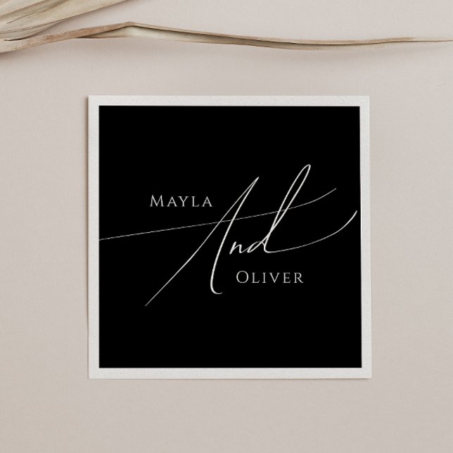Whimsical Minimalist Script | Black Wedding Napkin (Creator Uploaded)