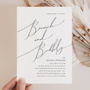 Whimsical Minimalist Script Brunch and Bubbly Invitation