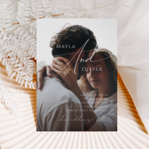 Whimsical Minimalist Script Casual Photo Wedding Invitation