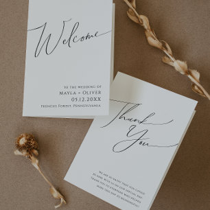 Whimsical Minimalist Script Folded Wedding Program Programme