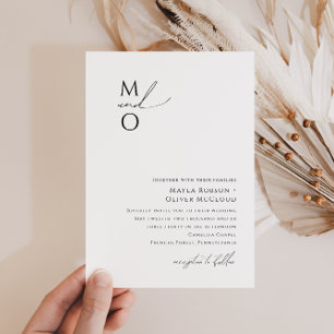 Whimsical Minimalist Script Monogram Wedding Invitation