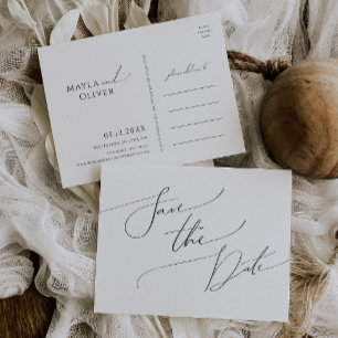 Whimsical Minimalist Script Save The Date Invitation Postcard