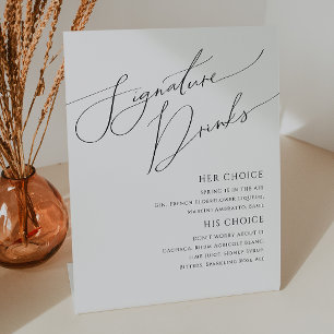 Whimsical Minimalist Script Signature Drinks Pedestal Sign