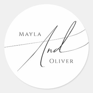Whimsical Minimalist Script Wedding Classic Round Sticker