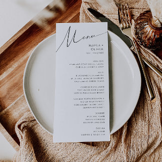 Whimsical Minimalist Script Wedding Dinner Menu