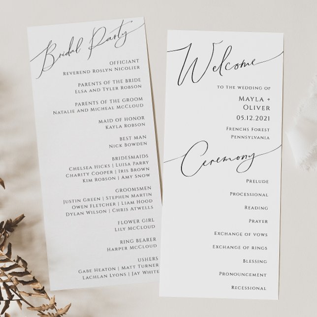 Whimsical Minimalist Script Wedding Program Programme (Creator Uploaded)