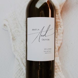 Whimsical Minimalist Script Wedding Wine Label