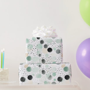 Whimsical Mint Black Cream Dots Birthday Wrapping Paper
