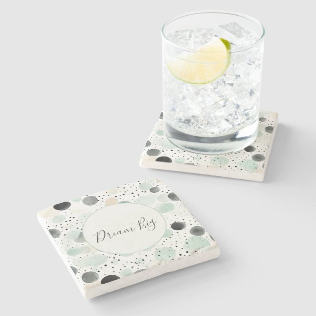 Whimsical Mint Black Cream Dots   Stone Coaster (Side)