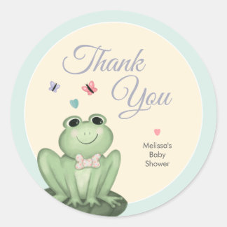 Whimsical Mint Green Frog Baby Shower Favour Classic Round Sticker
