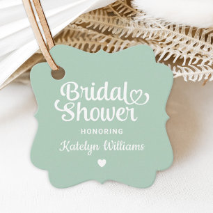 Whimsical Mint Green Heart Script Wedding Shower Favour Tags