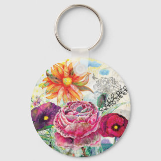 Whimsical mixed media collage art key ring